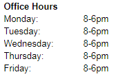 Screenshot of the office hours image currently used on the site, showing Monday to Friday 8am to 6pm as a small picture